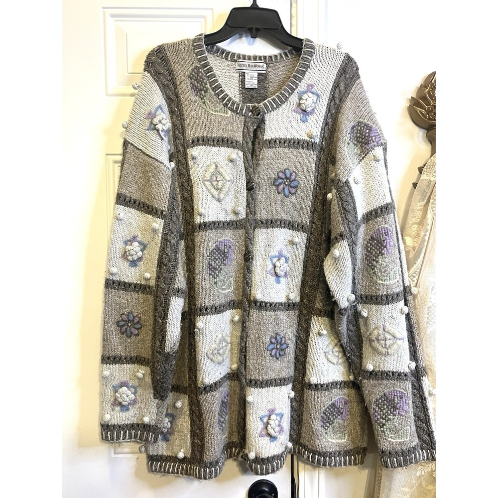 VTG 90s Plus Size Cottagecore Wool Blend Knit Cardigan August Max Sweater 3X
